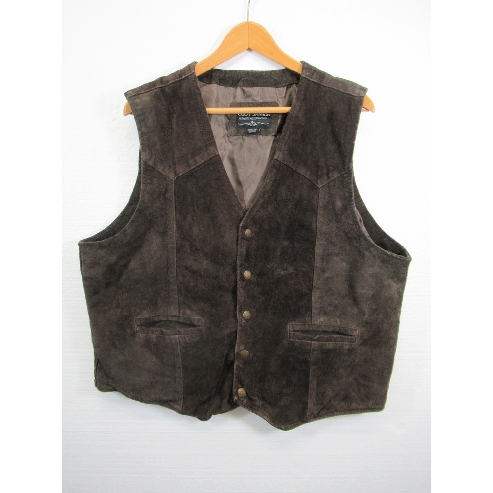 Cody James Western Leather Vest Men 2XL Brown Cowboy Buffalo Nickel Snap
